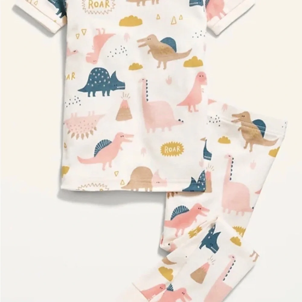 Old Navy Kids White Dinosaur Print Pajama Set - Soft Cotton Sleepwear Size 4T